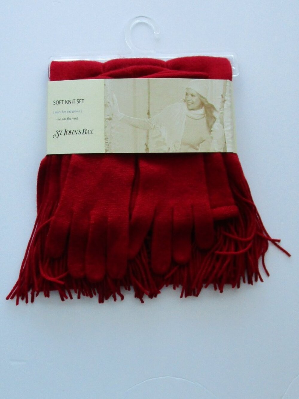 St Johns Bay 3-pc Winter Knitwear Set - hat scarf mittens - red